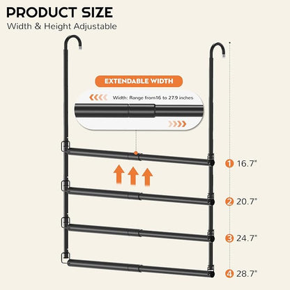 Hanging Closet Rod Adjustable Width Height Closet Rods For Hanging Clothes Black Closet Extender Hanging Rod Clothes Space-Saving Hanging Bar Organizer