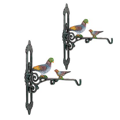 Sungmor Cast Iron Hanging Plant Bracket, 2 Pack Heavy Duty Hanging Basket Brackets, 10" Deep Outdoor Wall Plant Hangers, Decorative Garden Hooks for Flower Basket Bird Feeder Wind Chime Solar Light