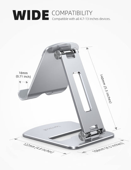 Lamicall Adjustable Tablet Stand Holder - Foldable Phone Dock, 360°Rotating Desktop Tablet Mount Gifts, for 4.7-13" Tablets, iPad Pro 11, 12.9 Air Mini, Tabs, Kindle, iPhone Air 17 Pro Max, Silver