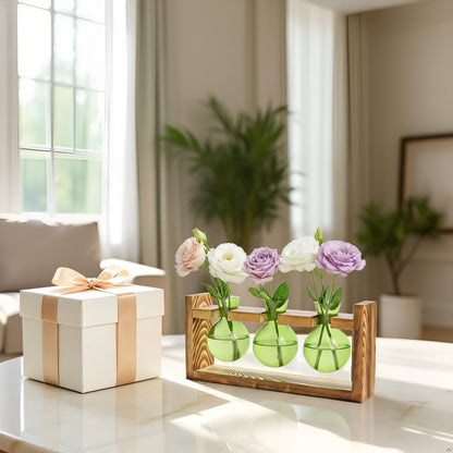 XXXFLOWER Glass Plant Terrarium Propagation Station, Gifts for Mom Plant Lovers Wife Daughter, 3 Bulb Glass Vase Plant Terrarium Tabletop for Hydroponics Home Office Indoor Decor (Green)