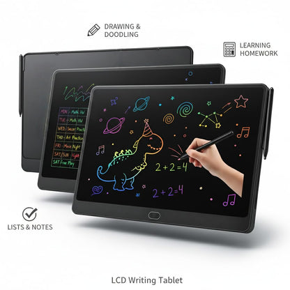16 Inch LCD Writing Tablet for Kids 2 Pack, Large Drawing Board Doodle Pad, Colorful Screen Erasable Sketch Tablet, Travel Toys and Reusable Learning Gift for Boys Girls（Pink & Black