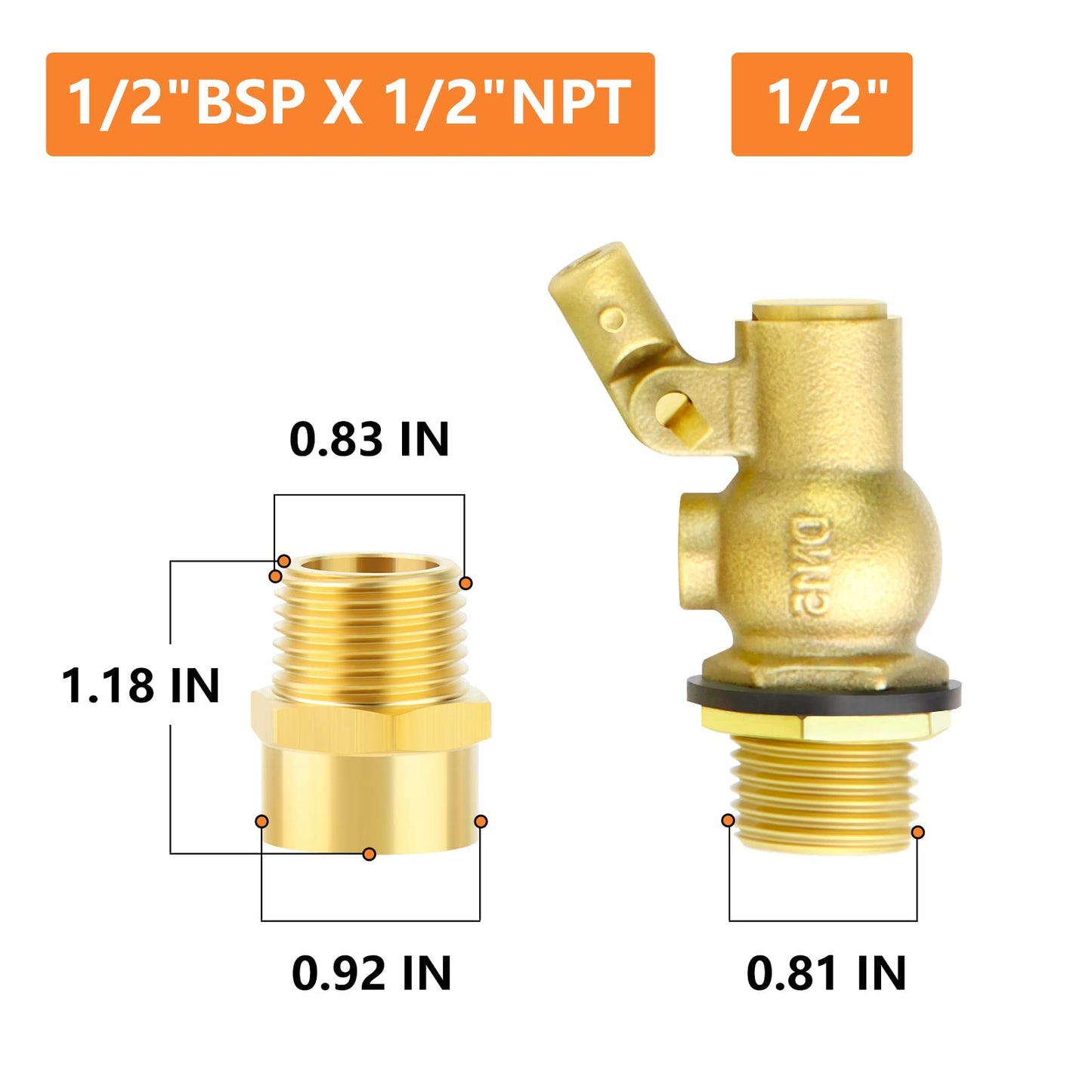 GASHER 2PCS 1/2" 304 Stainless Steel Float Ball Valve with 1/2"G Female x 1/2"NPT Male Adapter, DN15 Adjustable Water Tank Float Ball Valve for Stock Tank Pool Water Level Control