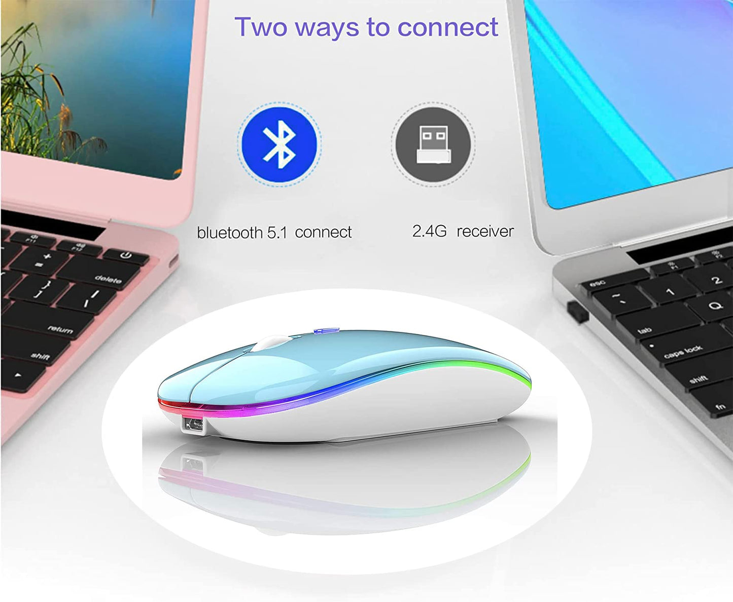 Bluetooth Wireless Mouse for Laptop mac MacBook ipad MacBook air MacBook pro pc Desktop Computer Windows Chromebook Notebook (Silver)
