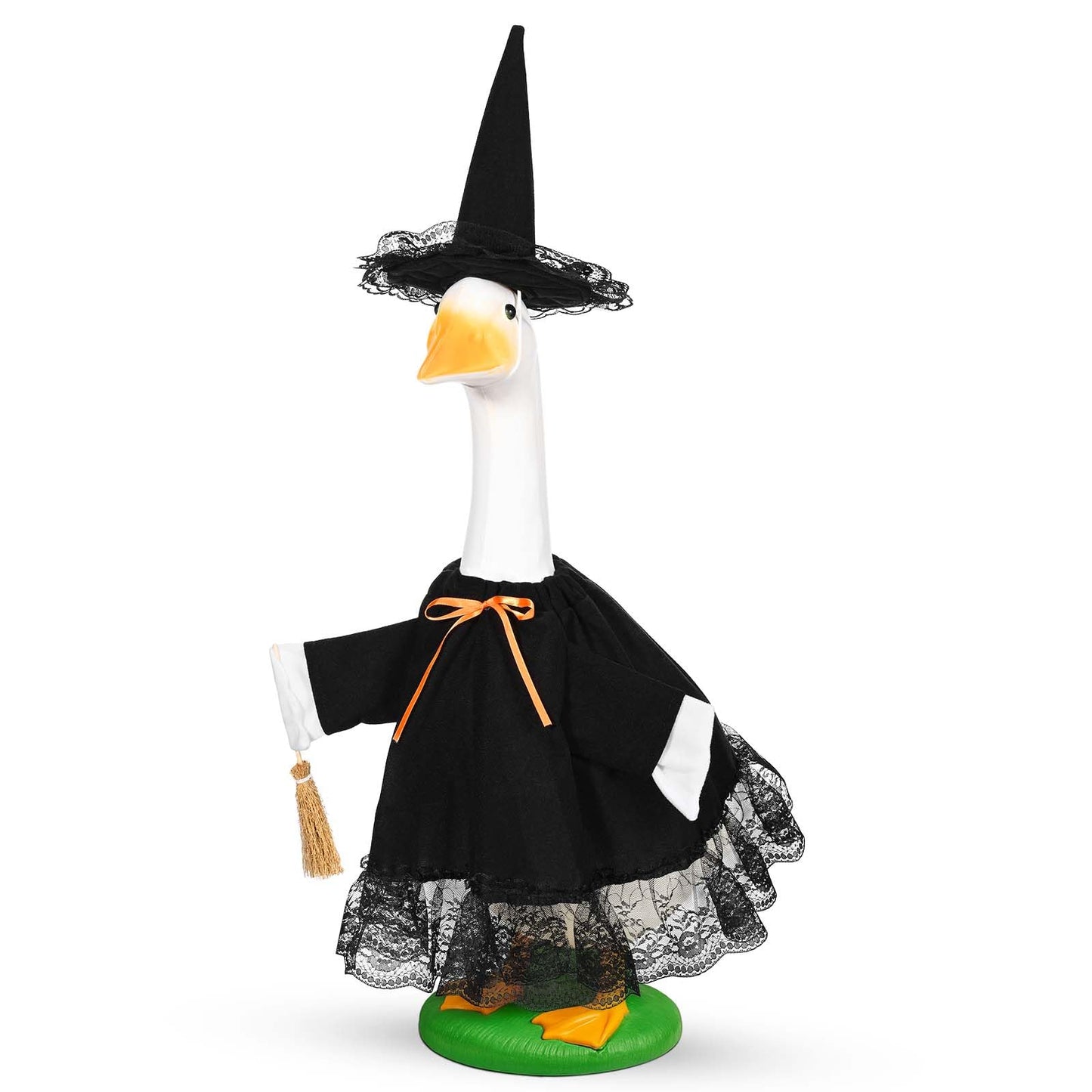 JcHrmers Witch Goose Outfit 23" Halloween Goose Clothes and Witch Hat for Cement Goose Statue Yard Lawn Decor