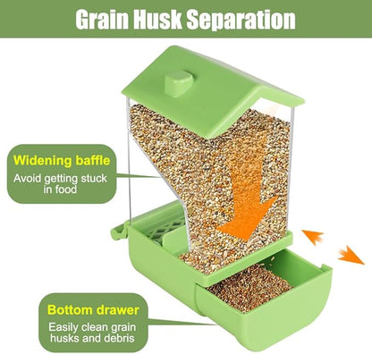 Automatic Bird Feeder with Perch, No Mess Transparent Parrot Food Dispenser for Small Medium Birds Parrots, Finches, Lovebirds, Canaries