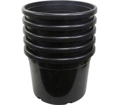 Green Oasis Premium 25 Gallon Nursery Pots (5 Pack) - Heavy Duty Injection Molded Black Plastic Planter Containers with Drainage Slots - 25" x 18.5" for Trees & Large Plants - Professional Grade
