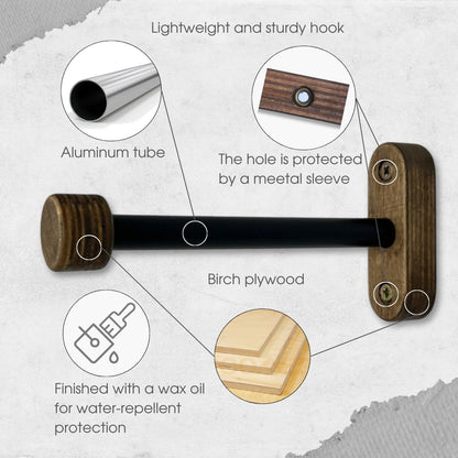 EvenWood 2-Piece Set of Wooden Plant Hooks for Wall with Sturdy Metal Tube - Plant Wall Hanger for Pots, Flower Brackets - Bracket Plant Hanger for Indoor and Outdoor Decorations (Walnut, 8 Inch)