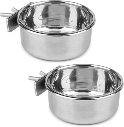 Hypeety Stainless Steel Food Water Bowl for Pet Bird Crates Cages Coop Dog Cat Parrot Bird Rabbit Pet 2PCS (Medium,4.7 * 2.1in)