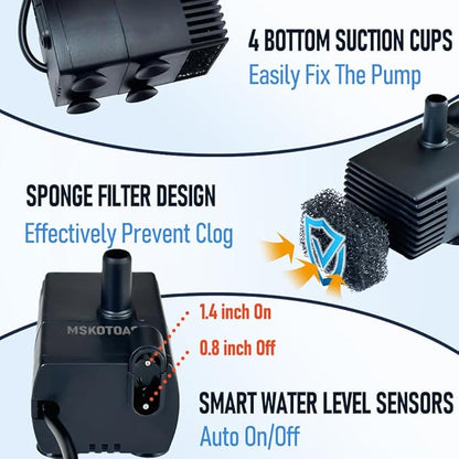 Automatic Small Sump Pump with Water Sensor, 8 FT Lift 74 GPH with 6 FT Tubing, 115/230V Mini HVAC Condensate Removal Pump with Float Switch for Dehumidifier, Air Conditioner, Hydroponic, Auto On Off