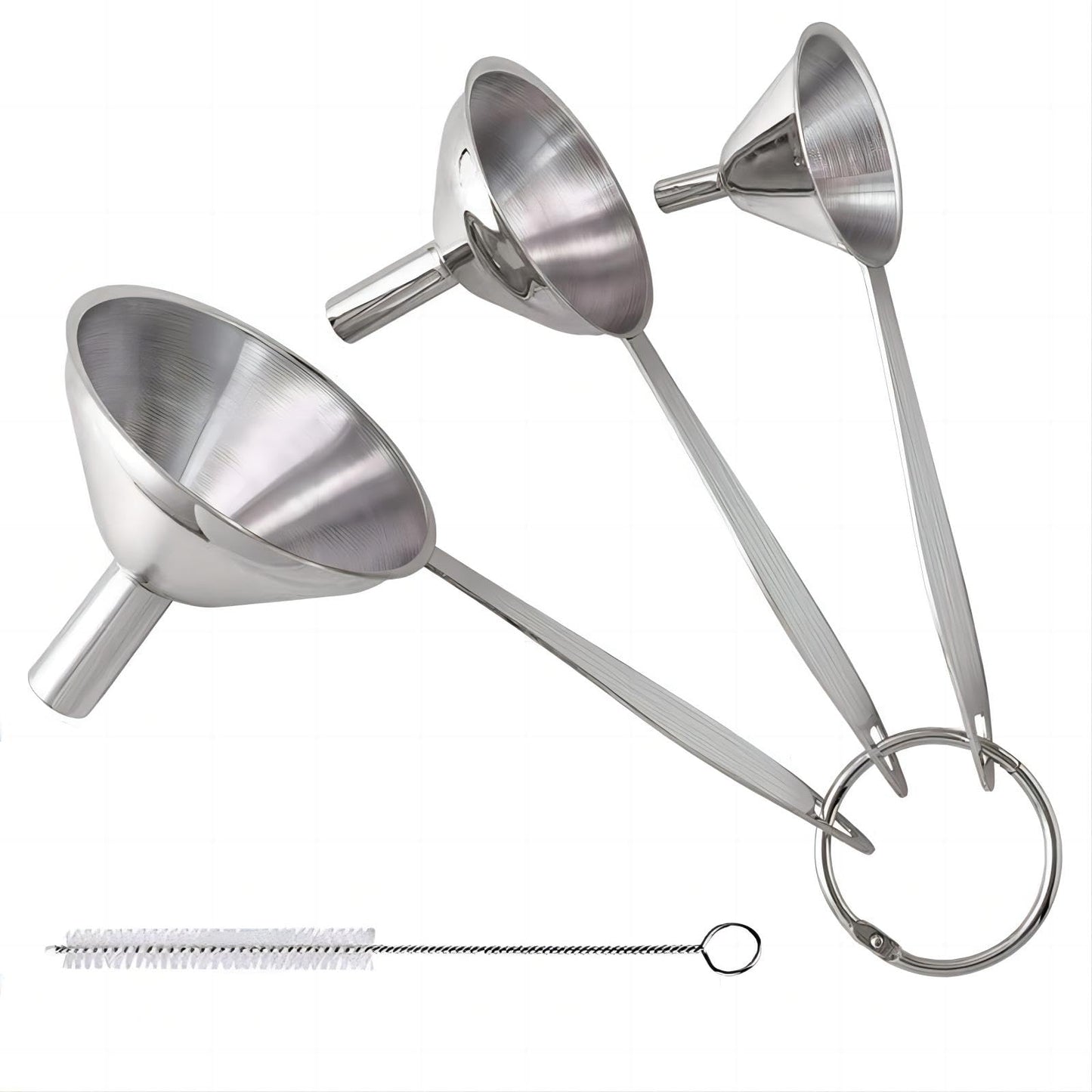 3 in 1 Metal Funnels for Filling Bottles Stainless Steel Small Kitchen Funnel Set for Transferring Essential Oils Liquid Fluid Spice Dry Ingredients Powder, Durable (‎Long-Handled Funnel)