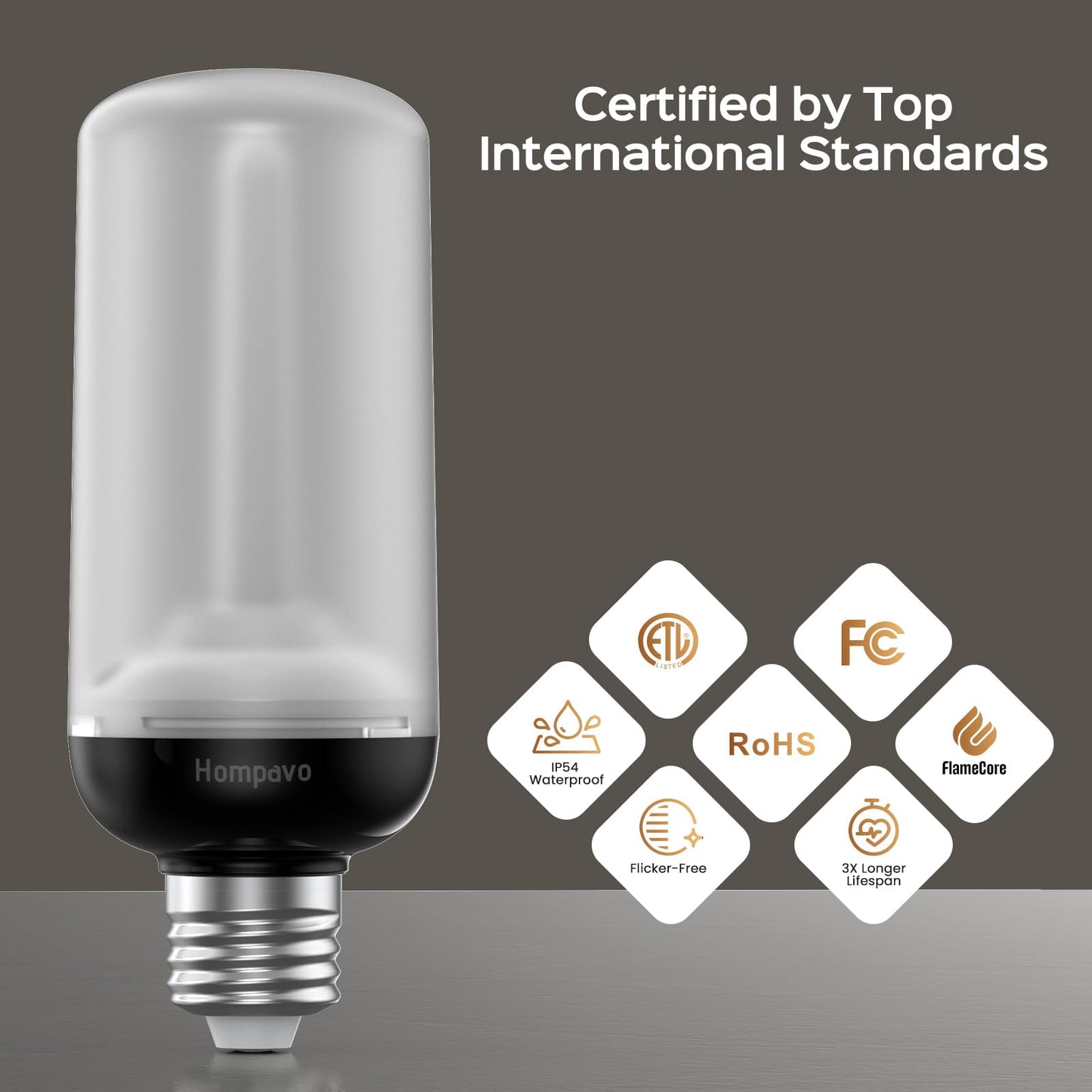 Hompavo Gen2 LED Flame Light Bulbs, Like Real Fire 4-Mode Flickering Light Bulbs with Upside Down Effect, E26 Flame Bulb for Halloween Christmas Party Patio Porch Home Indoor & Outdoor Decorations, 2