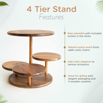 4 Tier Cupcake Stand, Cupcake Tower Stand 50 Cupcakes, Coasters Set of 4 Free, Halloween Cupcake Stand, Wooden Dessert Display for Birthday, Perfect for Tiered Cake Stand Enthusiasts