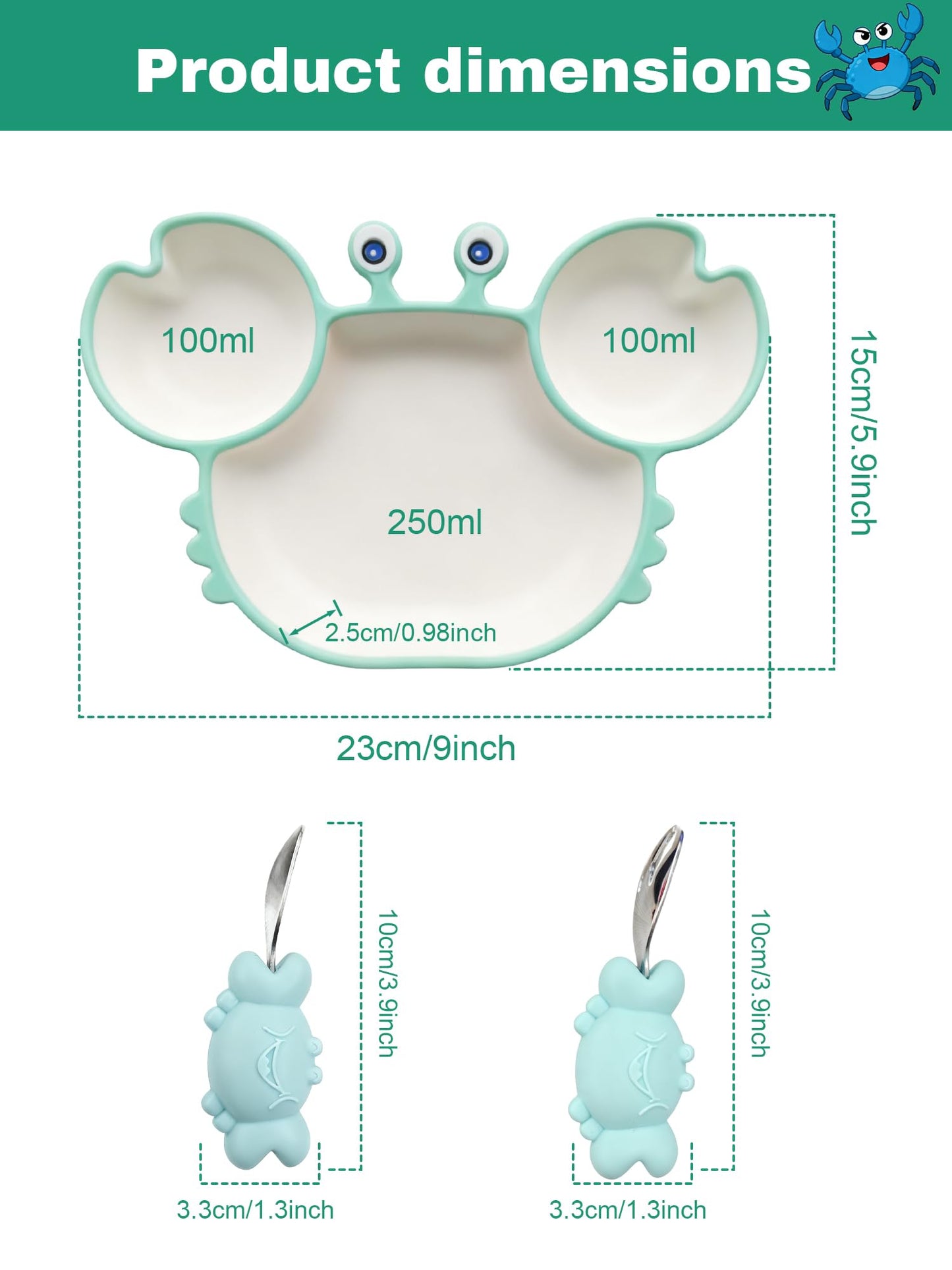 Magemata Crab-Shaped Meal Tray with Suction Base & Lid - 7.4"x7.4"x1.5"Adult Bento Box, Food-Grade Silicone, 3-Compartment Plate with Spoon & Fork for Office, Picnic, Party (Pumpkin Brown)