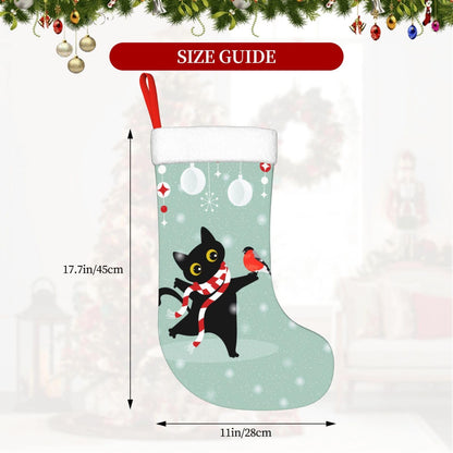 Cute Cat Christmas Stockings Hanging Decoration Stockings 17.7 Inch Xmas Stockings for Fireplace Family Party Holiday Decor 1PCS