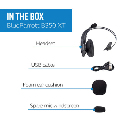 BlueParrott B350-XT Mono Bluetooth Wireless Headphones 96% Noise Canceling Over Head Trucker Headset with Mic, Adjustable Lightweight Headband, IP54-Rated Protection, 24 hrs. Talk Time, Black