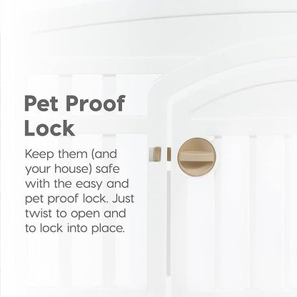 IRIS USA Dog Playpen with Door, 24” 6 Panel Pet Exercise Pen – Indoor Outdoor Puppy Play Pen, Portable Plastic Pet Fence for Small Medium Dogs, Foldable 61” x 61” x 24”, White