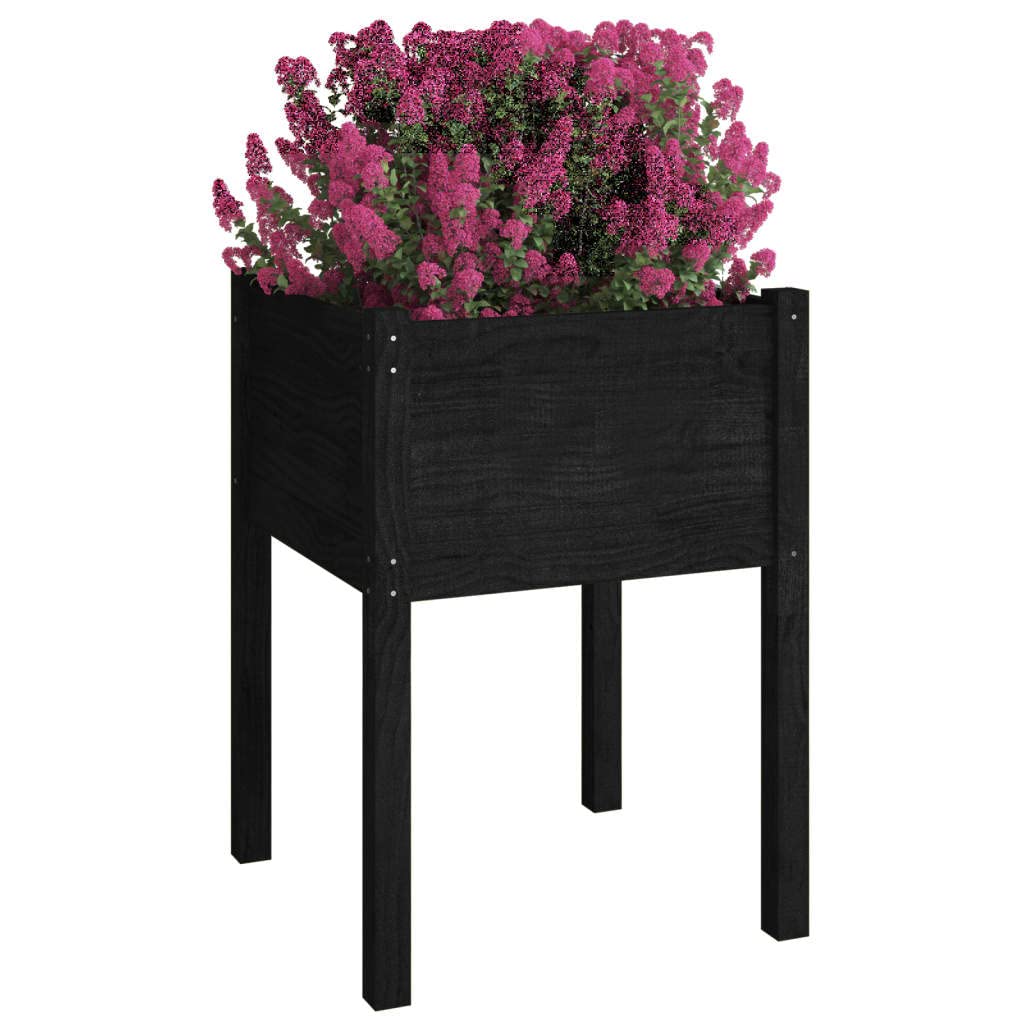 HFXHIJXQ Large Black Square Wooden Planter 19.7"x19.7"x27.6", Solid Pinewood Outdoor Flower Box with Drainage for Patio, Garden, Balcony