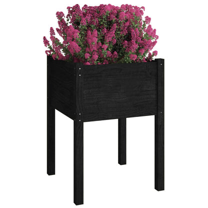 HFXHIJXQ Large Black Square Wooden Planter 19.7"x19.7"x27.6", Solid Pinewood Outdoor Flower Box with Drainage for Patio, Garden, Balcony