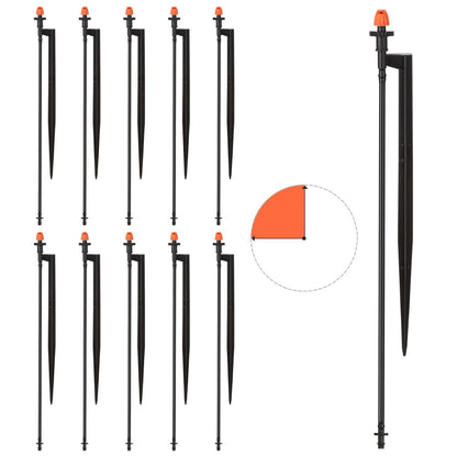 Drip Micro Sprinkler Heads with Stake: 90 Degree Sprinkler Nozzle with 1/4" Drip Irrigation Tubing - 10 Pack Drip Spray Emitters on 12 Inch Stake for Garden Water System