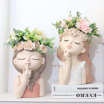 Snowy sunday Large Girl face planters -2pack Cute Big Succulent Pot with Drainage Hole Tall Lady Head Planter Resin Flower Pot Decorative vase for Indoor and Outdoor Plants Gifts for mom/Aunt/Lover