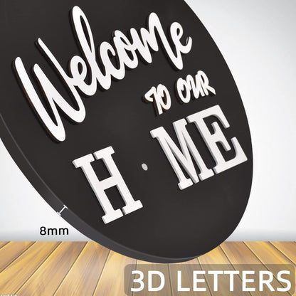 Interchangeable Welcome Home Sign, Front Door Decor With 4 Seasonal Wreaths and 21 Changeable Icons, Rustic Wood Wall Porch Hanger for Holiday Halloween Christmas Housewarming Gift (Black)