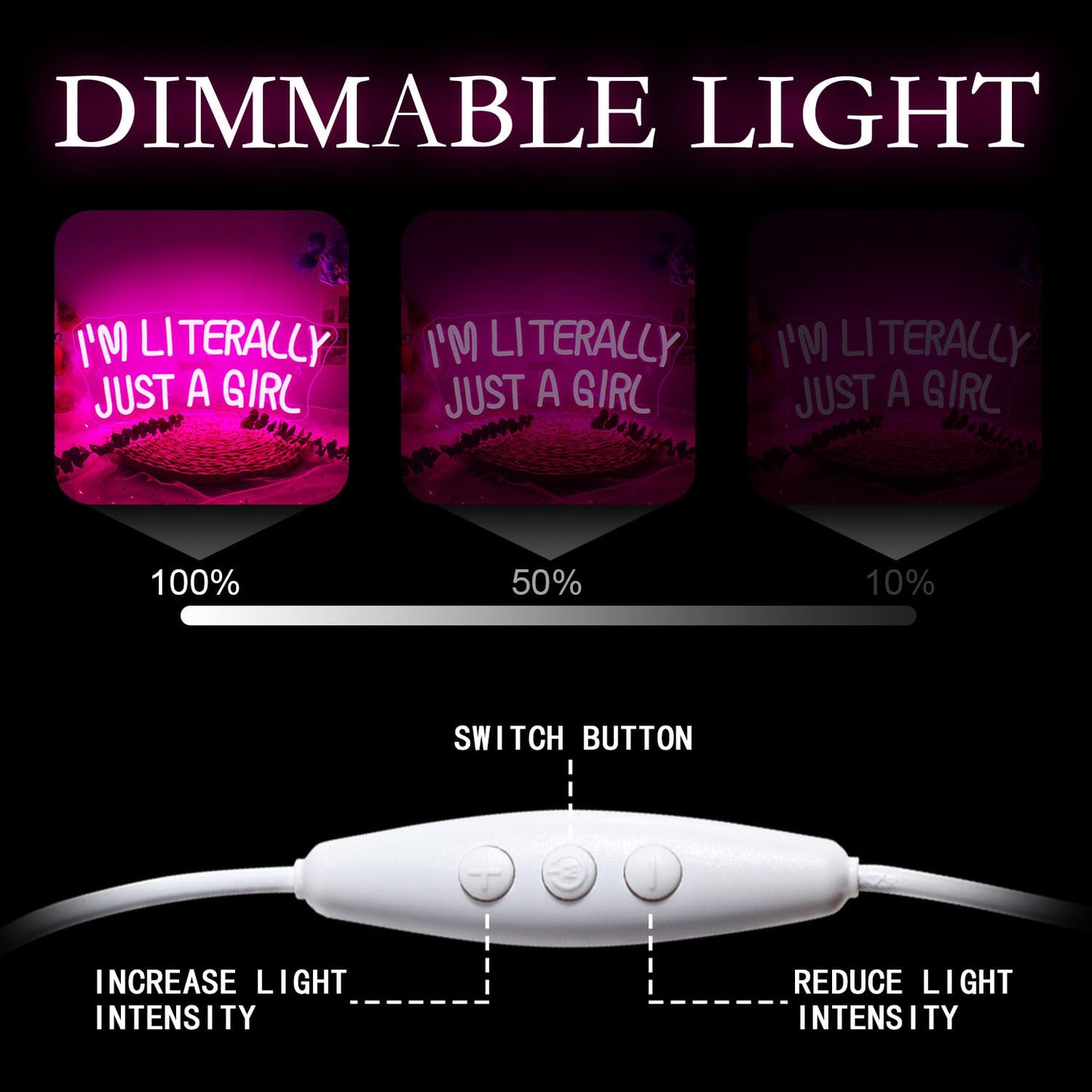 Lucunstar I'M Literally Just A Girl Neon Sign,Pink Led Sign,Led Neon Light for Wall Decor,Light Up Sign for Bedroom,Dimmable Switch USB Connectivity Neon Signs for Girlsroom Decor,Party Light
