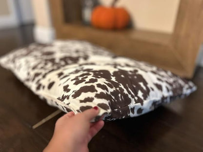 Natural Cotton Canvas Dog Bed – Raw Cotton Filled Pet Cushion Insert, Breathable Eco-Friendly Dog Mattress, Durable Washable Cover with Zipper (Cow Print Brown White, Medium 42"x29"x4")