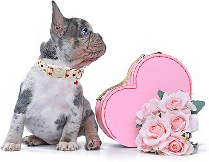 DOGWONG Valentine's Dog Collar-Hearts Print Dog Collar for Large Cute Dog Collars Spring Female Male Pet Gift Adjustable Heavy-Duty Soft Collar，S