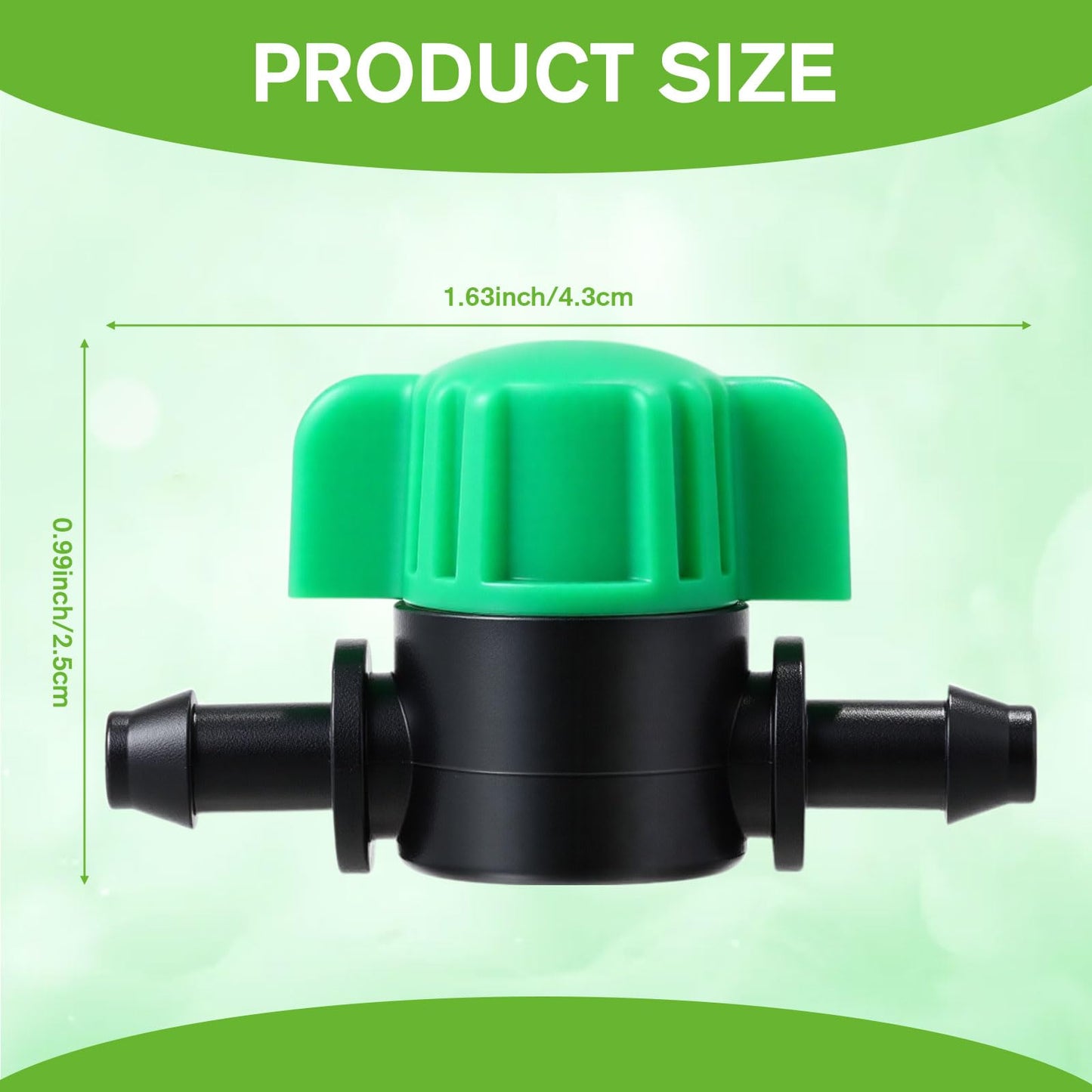 Innconee 50 Pcs 1/4 Inch Barbed Shut off Valve Drip Irrigation Tubing Coupling Valve Universal Drip Irrigation for 1/4" Tubing Greenhouses Flowers Beds Lawns Farmland(Green,Barbed Shut off Valve)