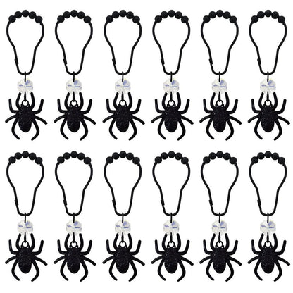 Black Spider Shower Curtain Hooks for Decorative Spiderman Bathroom Set，Stainless Steel Rustproof Shower Hooks, Halloween Boy Spiderman Theme Element Decor 12PCS (Black)