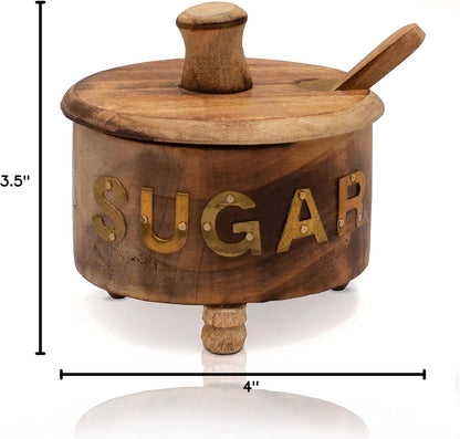 Decorative Rustic Wooden Sugar Bowl With Lid Wide Mouth Candy Treat Jar Spice Jar Holder Condiment Nuts Serving Bowl Pot Salt Spice Herb Loose Leaf Tea Storage Container Novelty Home & Kitchen