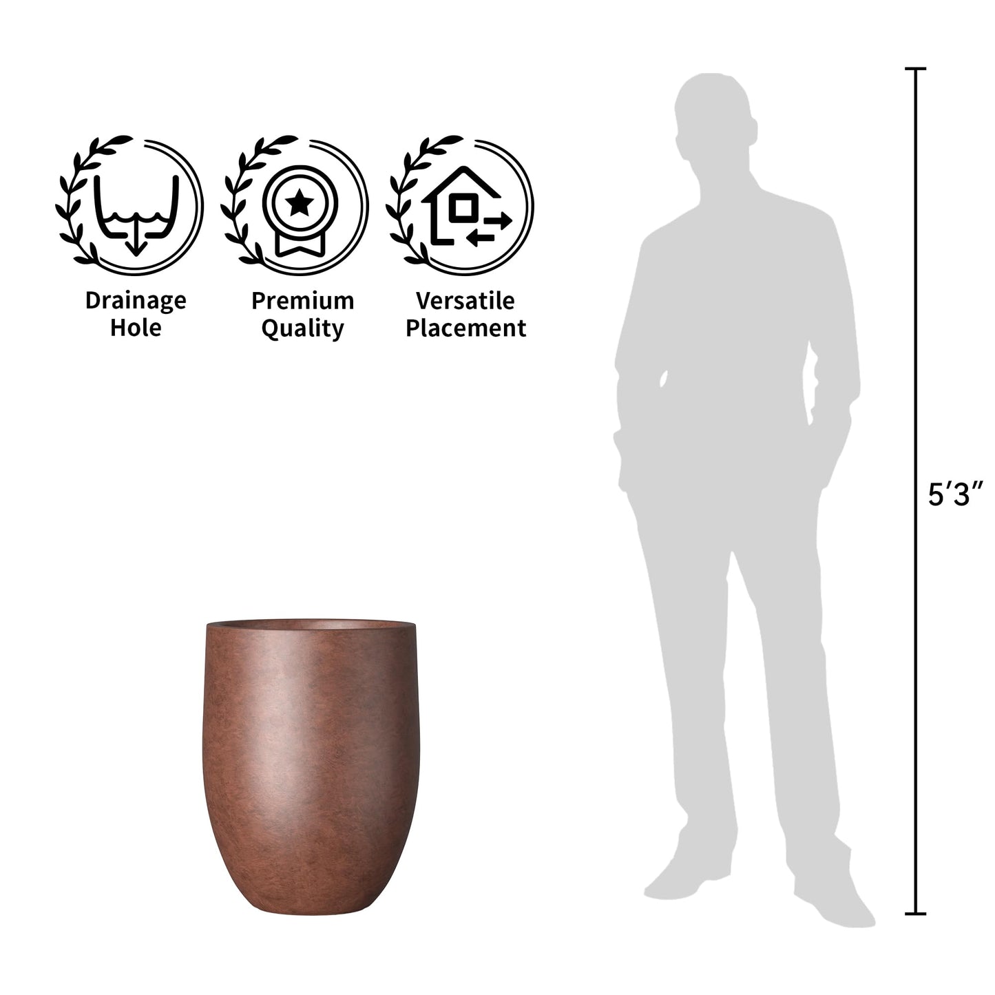 Kante 21.7 Inch Tall Concrete Planter, Rusty Indoor & Outdoor Large Plant Pot with Drainage for Flowers, Trees, Shurbs, Ideal for Home, Porch, Garden, Patio