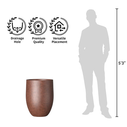 Kante 21.7 Inch Tall Concrete Planter, Rusty Indoor & Outdoor Large Plant Pot with Drainage for Flowers, Trees, Shurbs, Ideal for Home, Porch, Garden, Patio