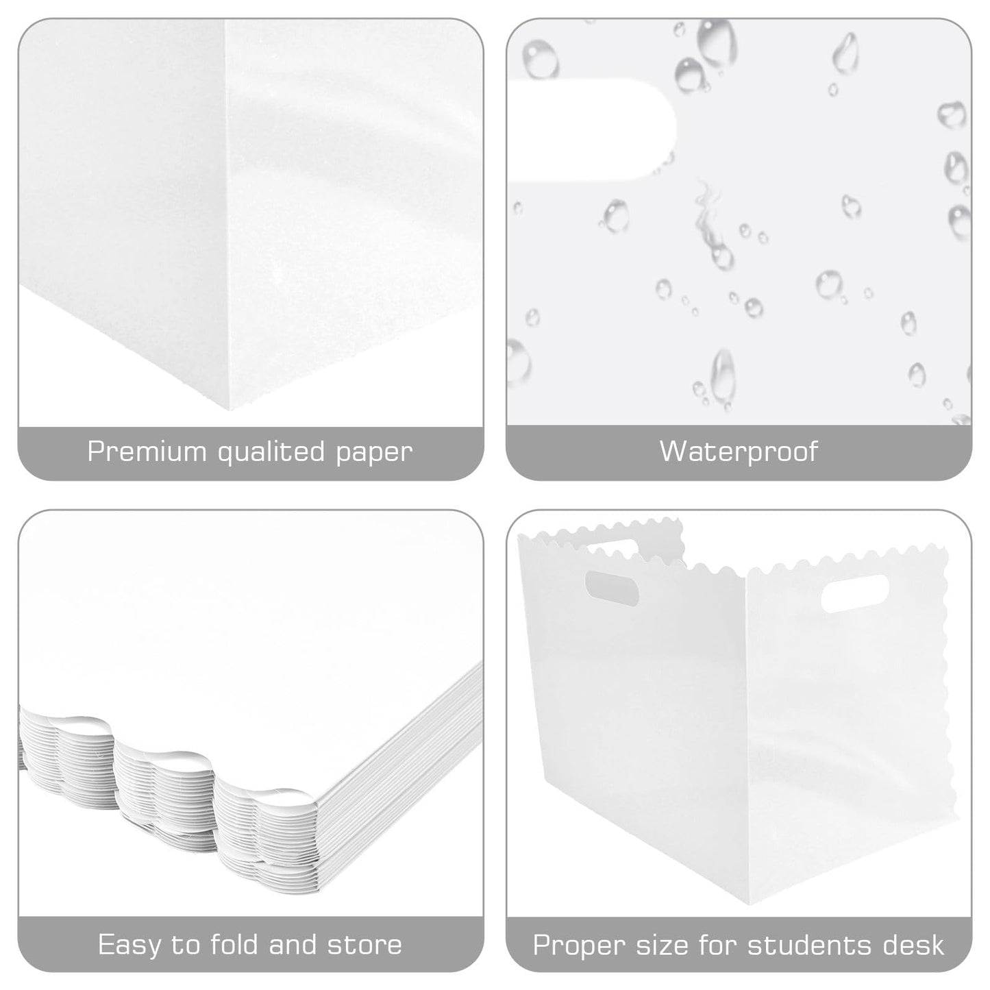 Whaline 24 Pcs Student Desk Privacy Boards White Wavy Edges Classroom Desk Divider Shield Scalloped Edge Privacy Panel Folders Screen Partition for School Teacher Student Test Supplies