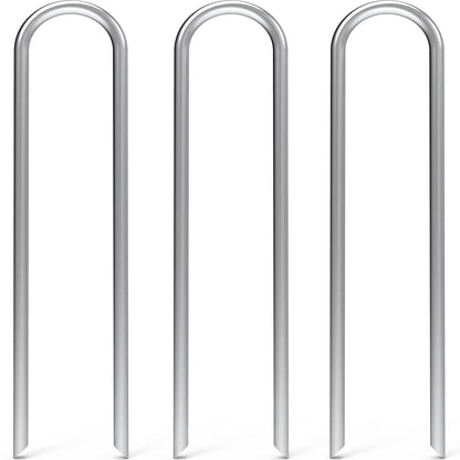 MySit 12 Inch 25 Pack Heavy Duty U Shaped Garden Stakes, 11 Gauge Galvanized Fence Stakes Landscape Staples Metal Yard Stakes for Ground, Drip Hose, Inflatables, Outdoor Decorations