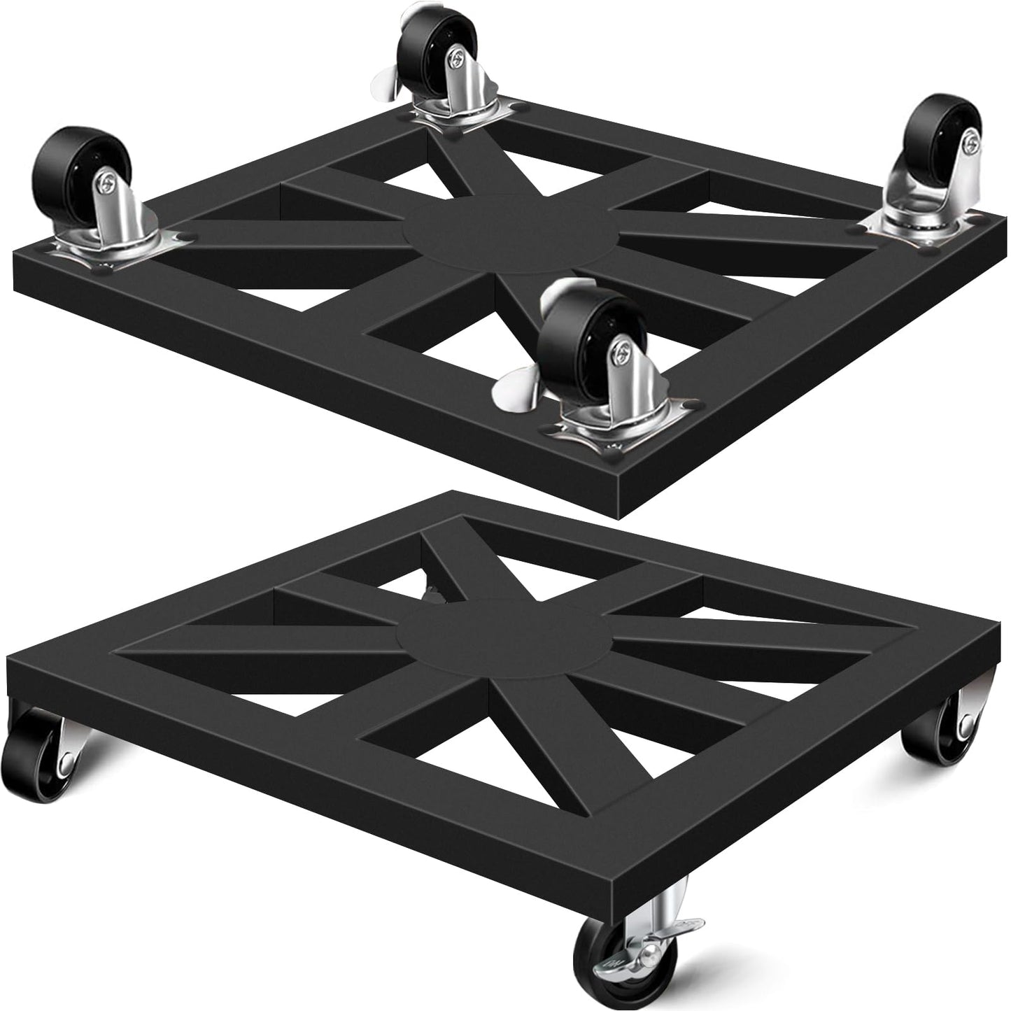 LLAXERGU Plant Caddy with Wheels, 16'' 2 Pack Metal Rolling Plant Stand Square Plant Dolly with Iron Lockable Casters Heavy Duty Pot Mover Rollers, Holds up 400 Lbs Planter