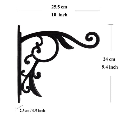 CLYB Hanging Planter Brackets Farmhouse-Inspired Fancy Metal Outdoor Brackets,Outdoor Hanging Brackets Wall Hook Heavy Duty Planter Brackets,Black Iron Indoor/Outdoor Planter Hanger Hook (10 Inch)