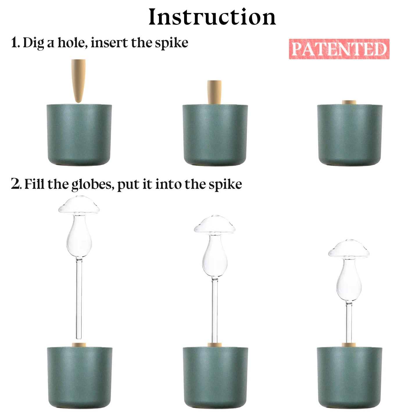 HyJeryty Non-Clogging Iridescent 3 Pack Mushroom Plant Watering Globes with Terracotta Spikes, Hand Blown Glass Self Watering Planter Insert Plant Watering Devices Bulbs for Indoor and Outdoor Plants