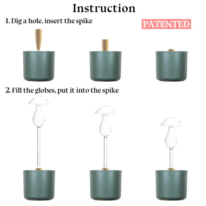 HyJeryty Non-Clogging Iridescent 3 Pack Mushroom Plant Watering Globes with Terracotta Spikes, Hand Blown Glass Self Watering Planter Insert Plant Watering Devices Bulbs for Indoor and Outdoor Plants