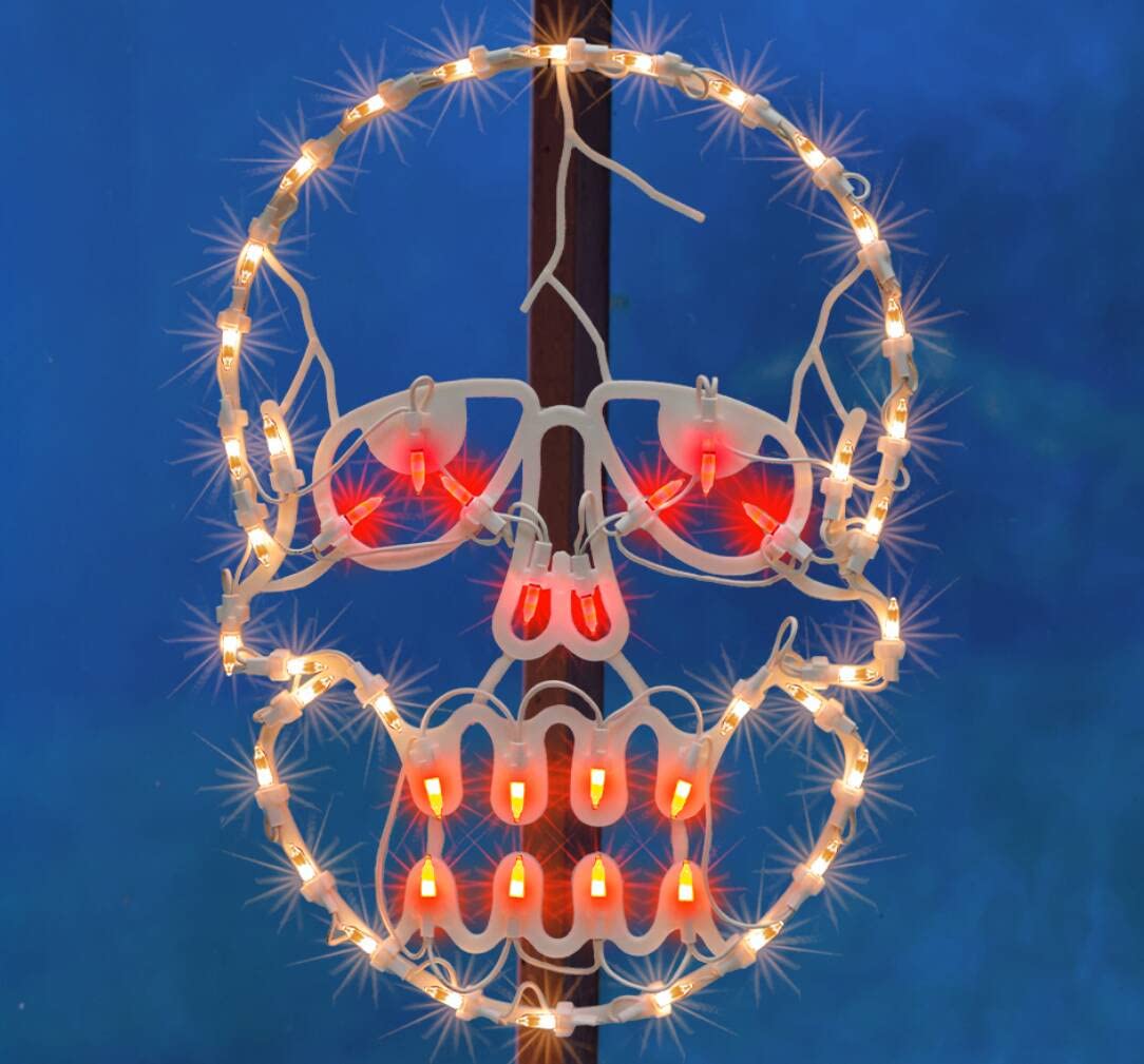 JUSTPRO 13.3" Lighted Skull Halloween Window Silhouette Decoration,Halloween Lighted Window Decoration,Hanging Light Up Holiday Ornament (Skull Light)