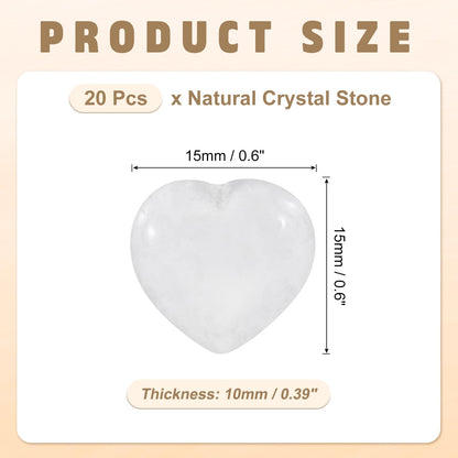 PATIKIL 20Pcs Natural Heart Shaped Crystal Stone, 0.6 Inch 3/8" Thick Mini Polished Love Gemstone Crystal, Pocket Rock Engraved Worry Stones for Women Gifts Meditation, Clear Quartz