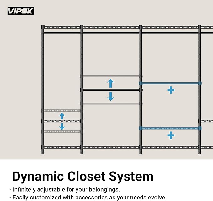 VIPEK V5C Portable Bedroom Armoires Wardrobe Closet with Cover, Heavy Duty Adjustable Clothing Rack, White Metal with Grey Oxford Fabric, 68.9" Lx15.7 Wx76.4 H