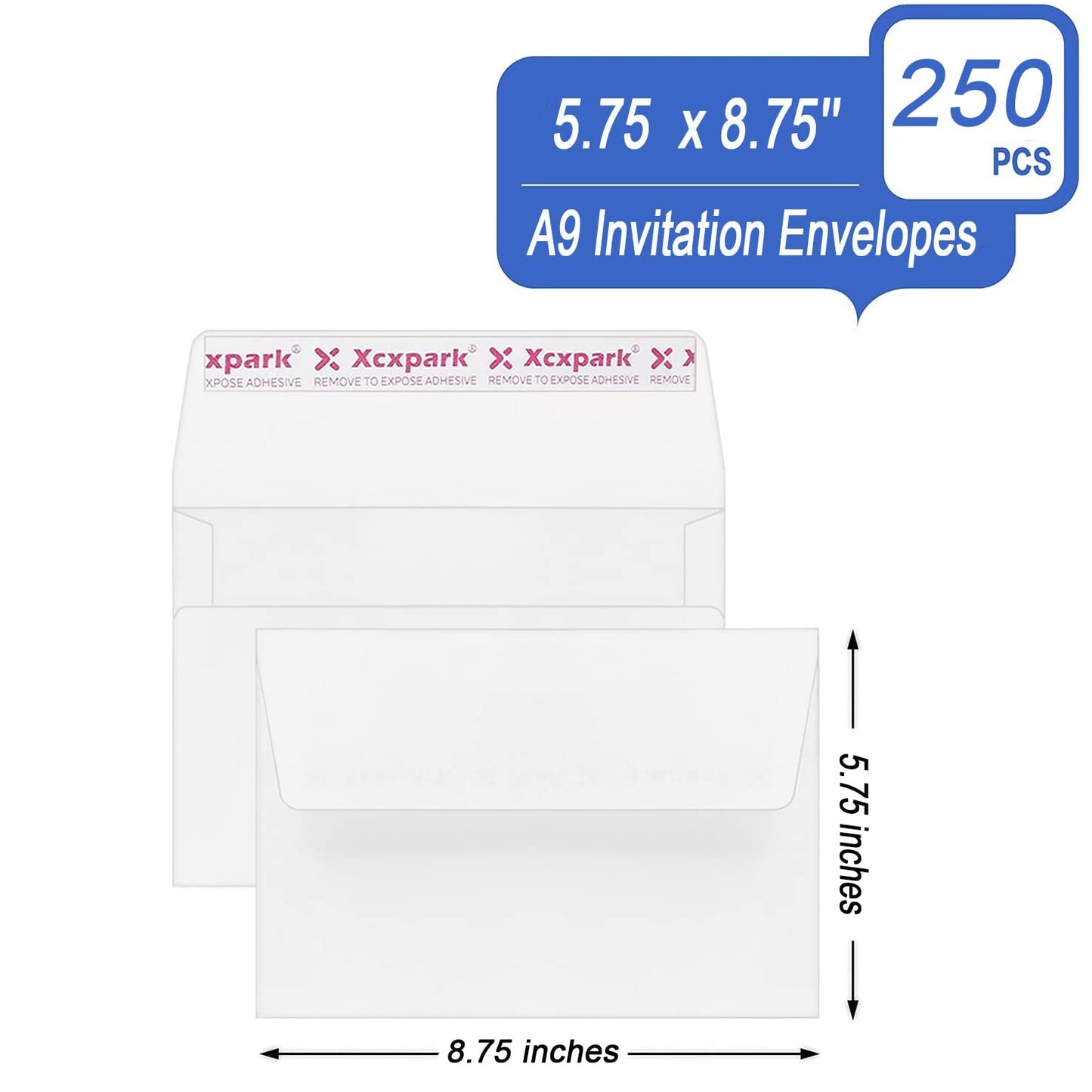 Xxcxpark 250 Qty Printable A9 Invitation Envelopes 5.75 x 8.75 Cards, Self Seal 120GSM white Paper Envelopes for Invitations, Papers, Photos, Documents, Wedding, Baby Shower, Easy to Seal and Peel