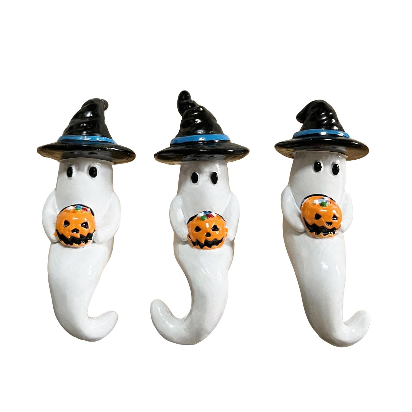 Hikiwin 3Pcs Halloween Ghost Figurine, Cute Spooky Resin Statue, Mini Ghosts Decorations for Gift, Funny Little Ghost Statue for Tabletop Home Decor, Halloween Decorations Indoor