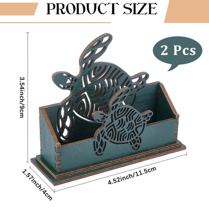 CREATCABIN Sea Turtle Business Card Holder for Desk Wooden Decorative Business Cards Display Stand Green Open Postcard Organizers for Desktop Office Home Tabletop Exhibition Decor 4.5x1.6x3.5Inch
