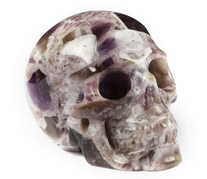 Skullis 2.0" Dream Chevron Amethyst Crystal Skull, Hand Carved Gemstone Fine Art Sculpture, Reiki Healing Stone Statue.1407