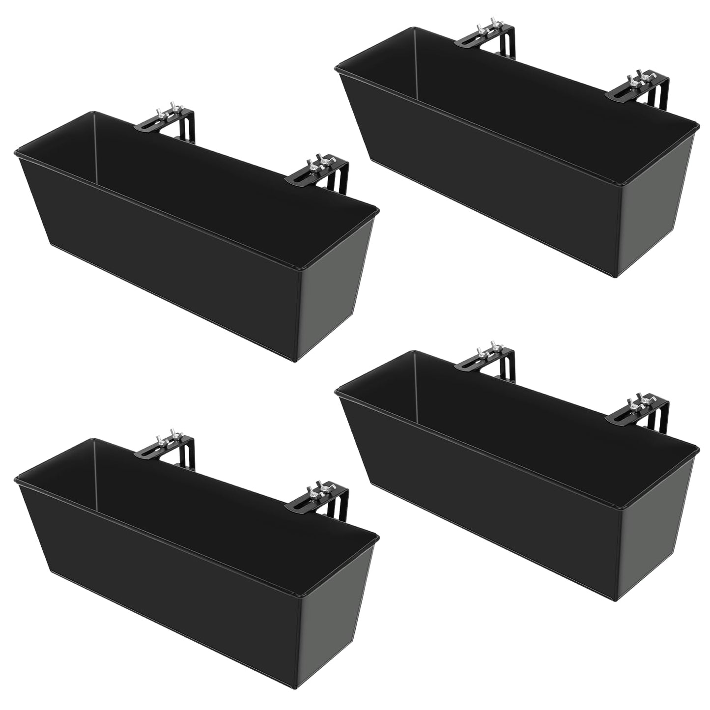 Holensun Railing Planter for Outdoor Plants 16 Inch Metal Rectangular Window Boxes with Adjustable Brackets and Drainage Hanging Flower Pots for Balcony Deck Railings Apartment Patio Decor Black(4PCS)