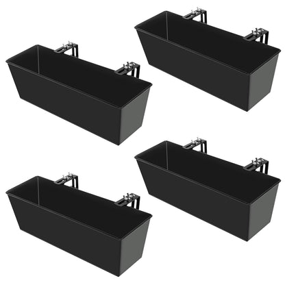 Holensun Railing Planter for Outdoor Plants 16 Inch Metal Rectangular Window Boxes with Adjustable Brackets and Drainage Hanging Flower Pots for Balcony Deck Railings Apartment Patio Decor Black(4PCS)