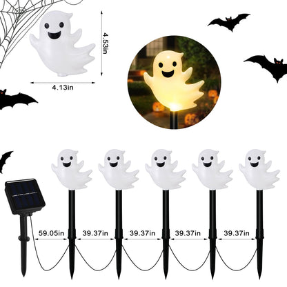 Solar Halloween Ghost Pathway Lights, 10 Pack 3D Lighted Outdoor Stake Decorations, Waterproof LED Yard and Garden Lights for Halloween Pathway, Lawn, Patio, and Holiday Decor (10-Ghosts-Warm)