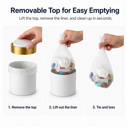 JILLICK Mini Trash Can with Lid, 1.5L / 0.4 Gal Small Metal Countertop Trash Bin with Swing Lid for Desk, Coffee Bar, Vanity, Bathroom, Office, White